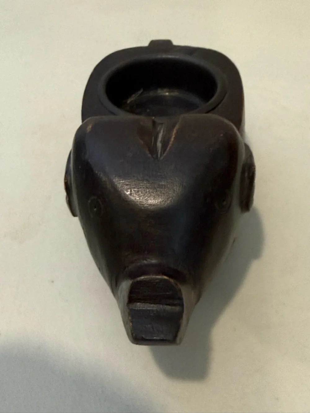 Hand Carved Brown Wood Elephant TeaLight Candle Holder Trunk Up Luck Shelf Decor